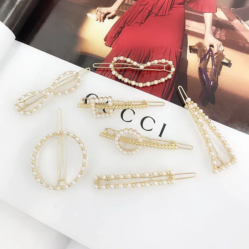 Color: green - 2019 New Fashion geometric Pearl rhinestone hairpin ball side clip Accessories For Women Girls Hairgrip Hairclip Headwear