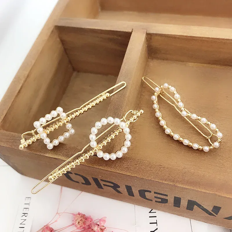 Color: green - 2019 New Fashion geometric Pearl rhinestone hairpin ball side clip Accessories For Women Girls Hairgrip Hairclip Headwear