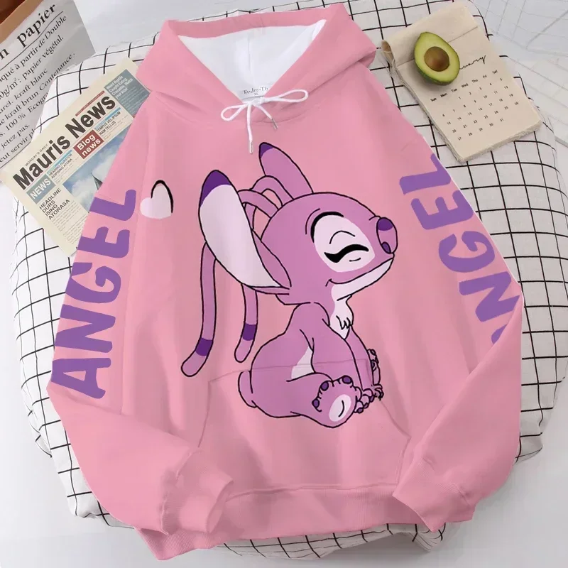 Color: Ivory, Size: 10T - Disney Hoodie Fashion Stitch Angel Monster Letter Cartoon Sweatshirt Pullover Cute Harajuku Unisex Women's Pocket Top