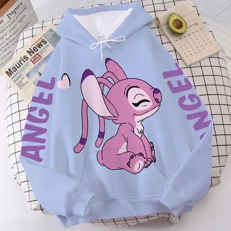 Color: Ivory, Size: 10T - Disney Hoodie Fashion Stitch Angel Monster Letter Cartoon Sweatshirt Pullover Cute Harajuku Unisex Women's Pocket Top