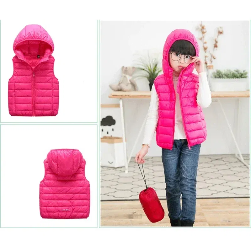 Color: SKY BLUE, Kid Size: 3T - Fall Solid Waistcoat Children Outerwear Winter Coats Kids Clothes Warm Boys and Girls Hooded Vest for Age 2-12 Years Old