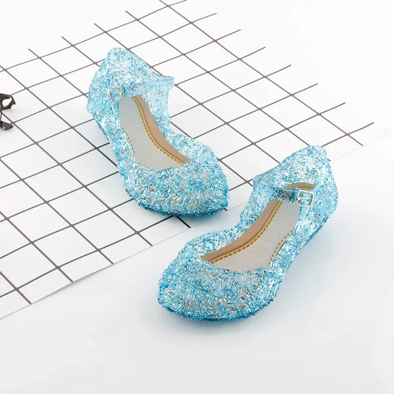 Color: Blue, Shoe Size: 1 - Elsa Princess Crystal Shoes for Girls 2024 New Fashion Kids Birthday Casual Sandals Shoes Baby Wedding Party Shoes