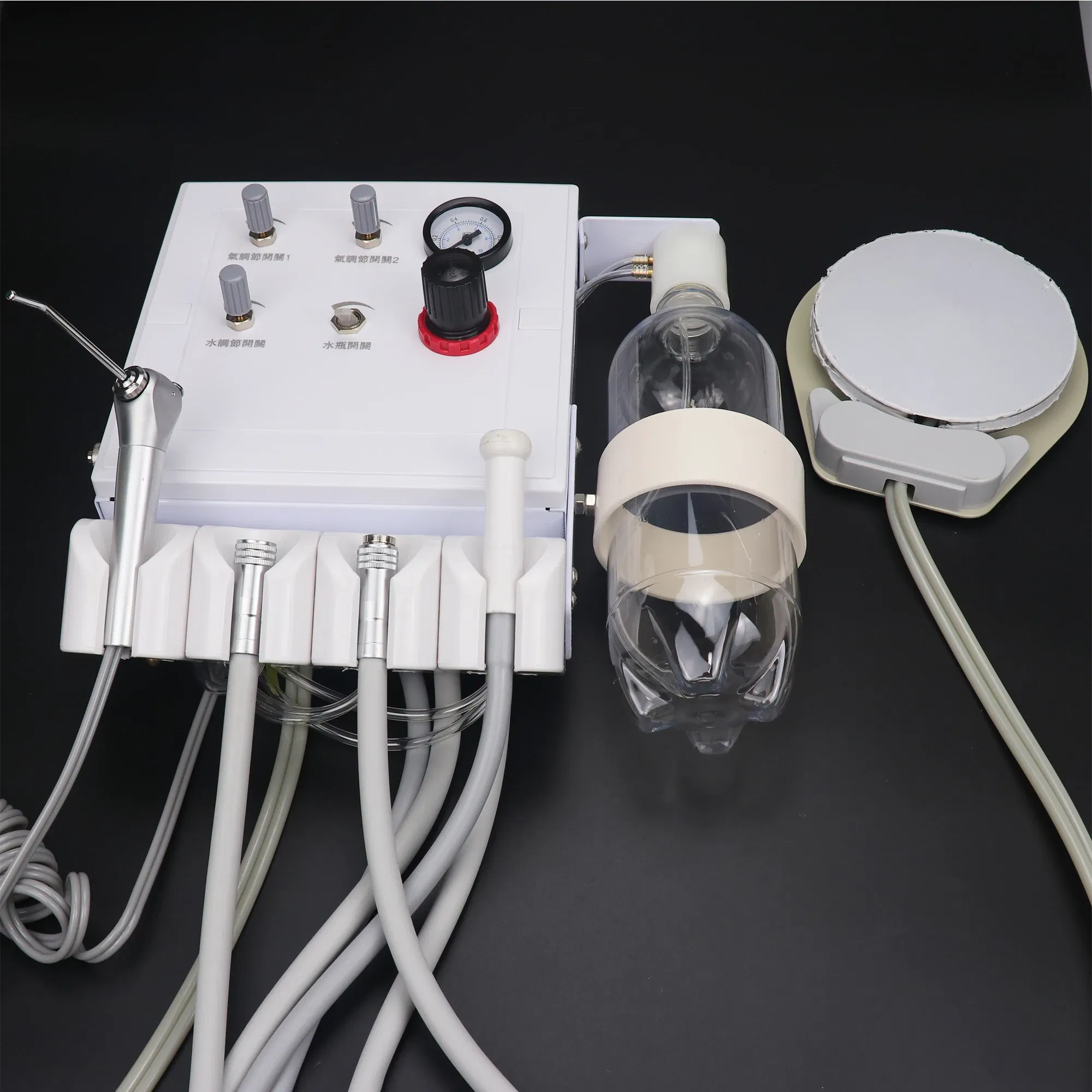 Color: Silver - Dental Portable Turbine Unit Work with Air Compressor 3 Way Syringe 2/4 Holes Teeth Whitening Dental Equipment