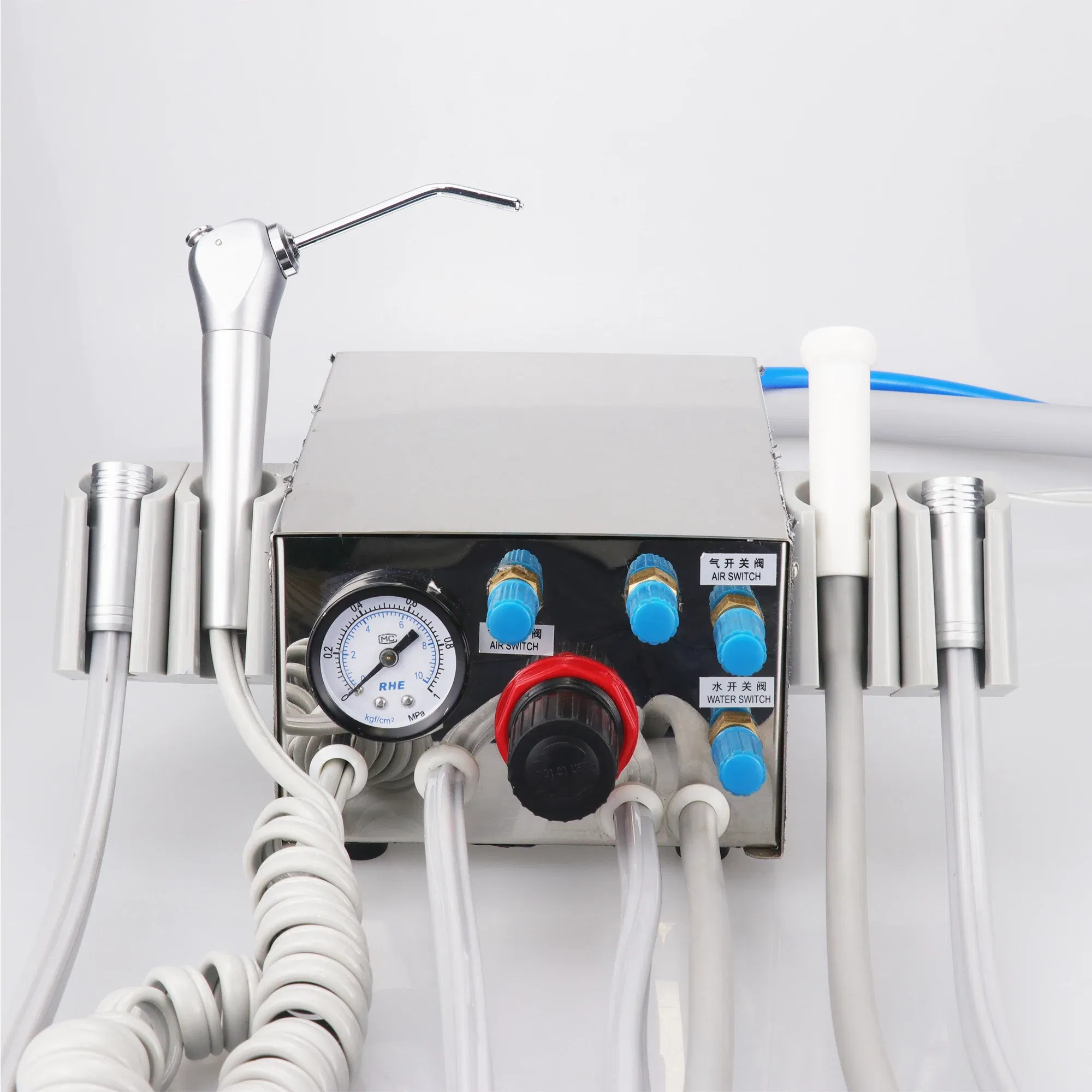 Color: Silver - Dental Portable Turbine Unit Work with Air Compressor 3 Way Syringe 2/4 Holes Teeth Whitening Dental Equipment