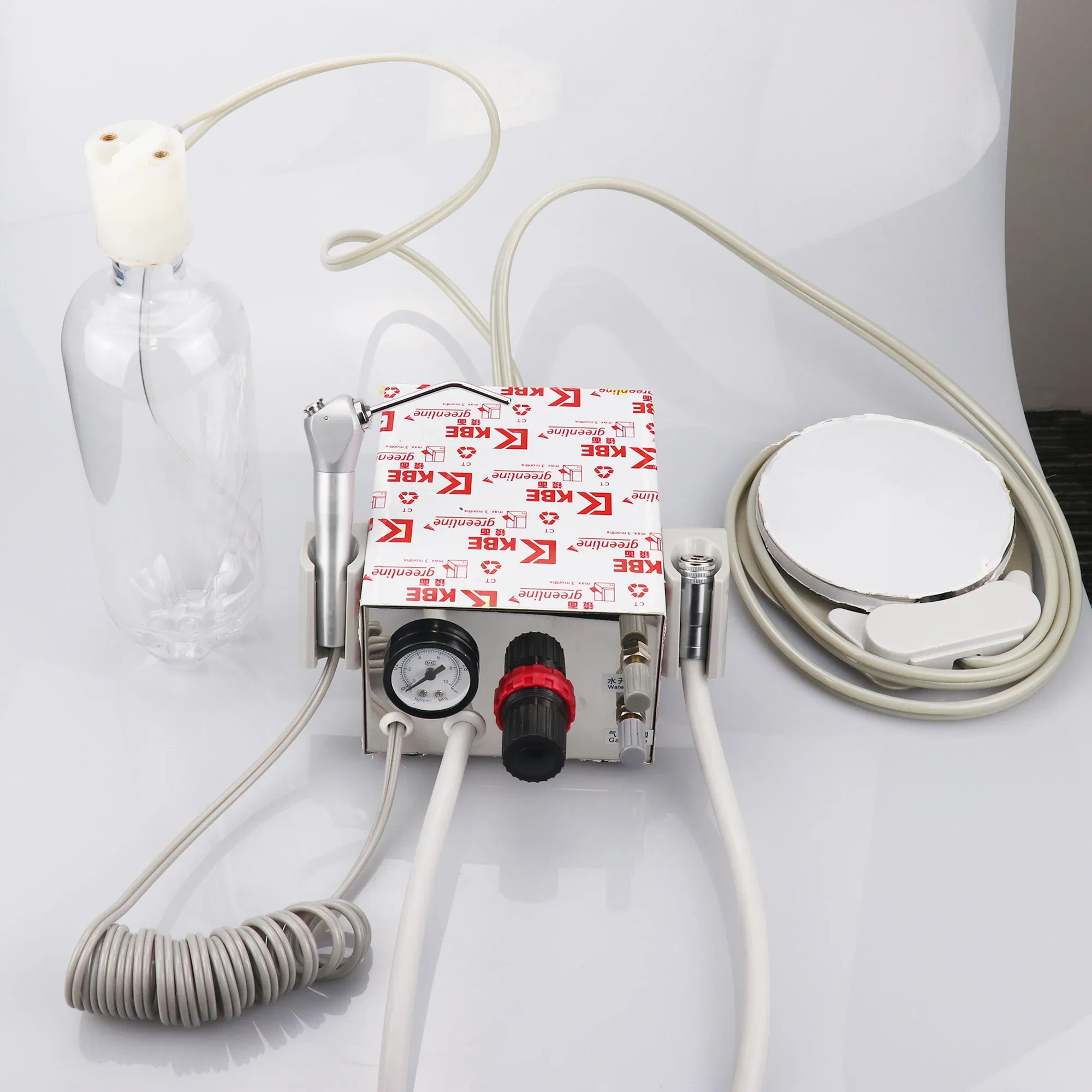 Color: Silver - Dental Portable Turbine Unit Work with Air Compressor 3 Way Syringe 2/4 Holes Teeth Whitening Dental Equipment