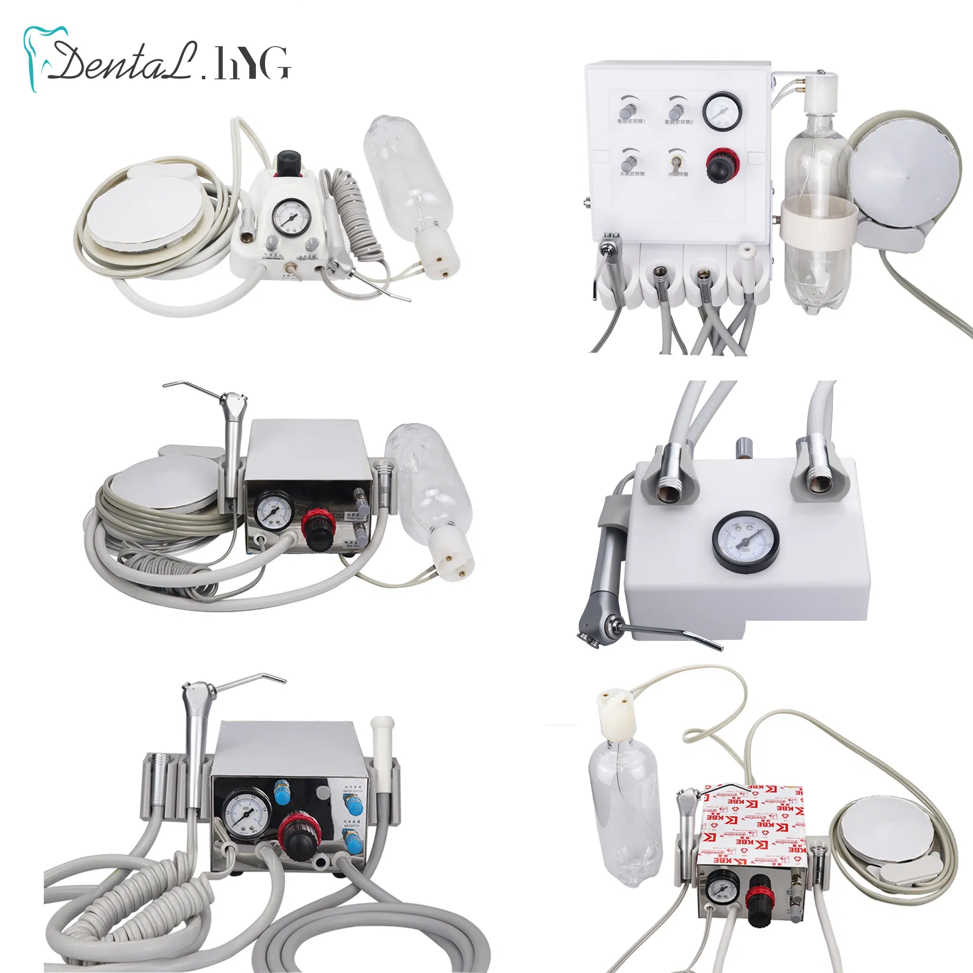Color: Silver - Dental Portable Turbine Unit Work with Air Compressor 3 Way Syringe 2/4 Holes Teeth Whitening Dental Equipment