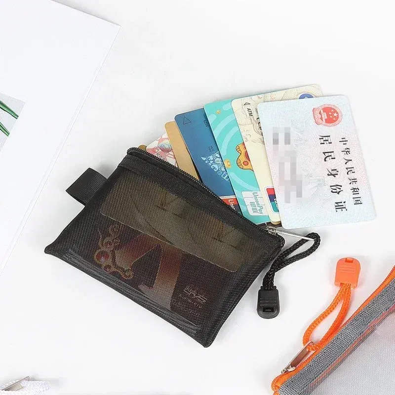 Color: Red - Mini Mesh Coin Bags Money Earphone Data Line Storage Bags Bus ID Credit Card Holder Zipper Pouch Traveling Small Coin Wallet