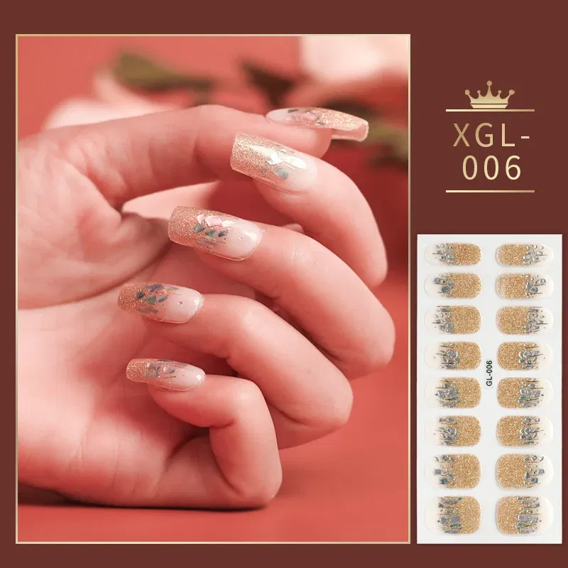 Color: Burgundy - 1 Sheet Glitter Nail Stickers Nail Art Polish Stickers Nail Tips Nail File Adhesive Wraps Manicure Decal Strips Drop Shipping
