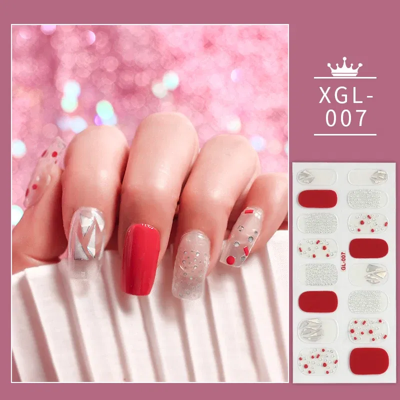 Color: Burgundy - 1 Sheet Glitter Nail Stickers Nail Art Polish Stickers Nail Tips Nail File Adhesive Wraps Manicure Decal Strips Drop Shipping