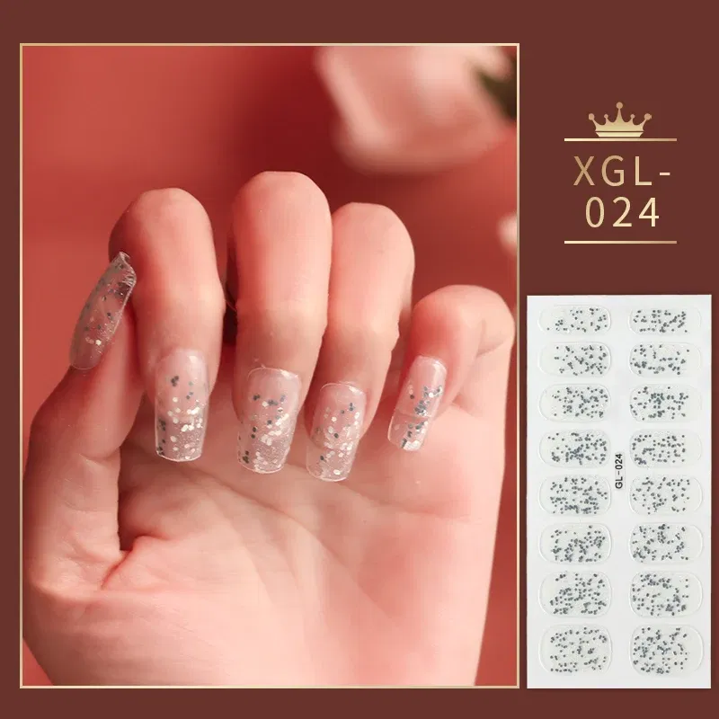 Color: Burgundy - 1 Sheet Glitter Nail Stickers Nail Art Polish Stickers Nail Tips Nail File Adhesive Wraps Manicure Decal Strips Drop Shipping