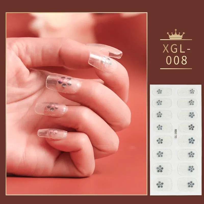 Color: Burgundy - 1 Sheet Glitter Nail Stickers Nail Art Polish Stickers Nail Tips Nail File Adhesive Wraps Manicure Decal Strips Drop Shipping