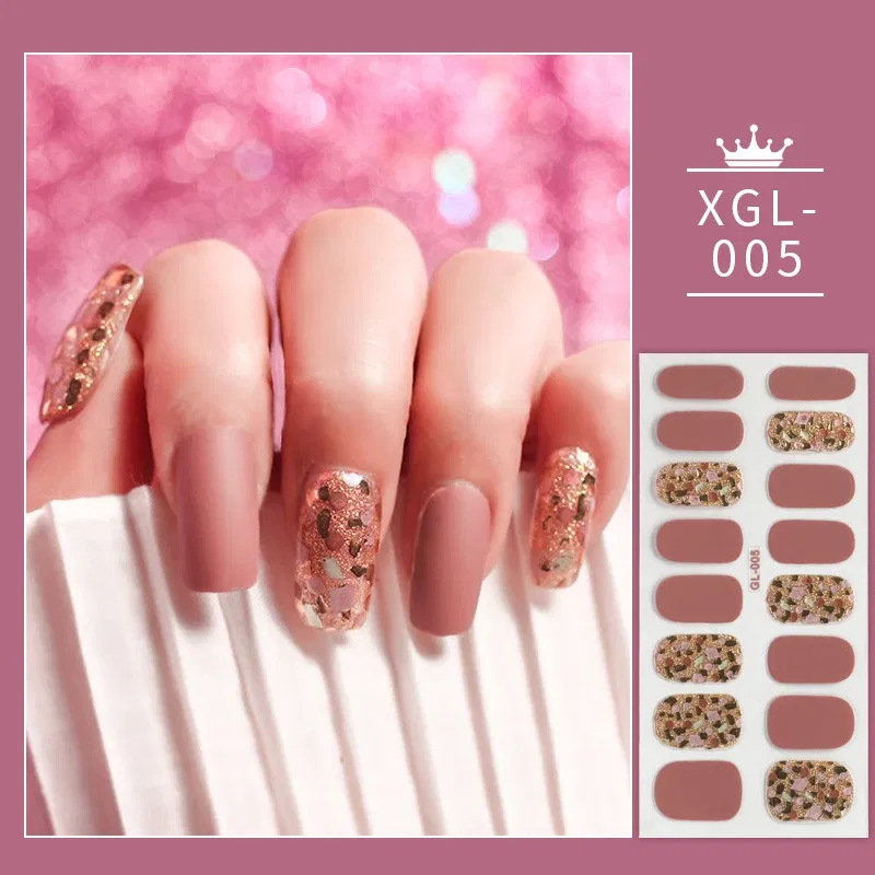 Color: Burgundy - 1 Sheet Glitter Nail Stickers Nail Art Polish Stickers Nail Tips Nail File Adhesive Wraps Manicure Decal Strips Drop Shipping