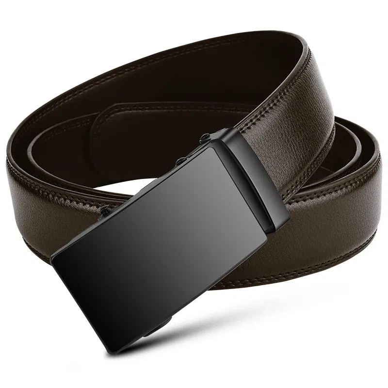 Color: Brown, Belt Length: 105CM - Famous Brand Business Belt Men Top Quality PU Luxury Leather Waist Strap Black Male Automatic Buckle Jeans Belts for Men