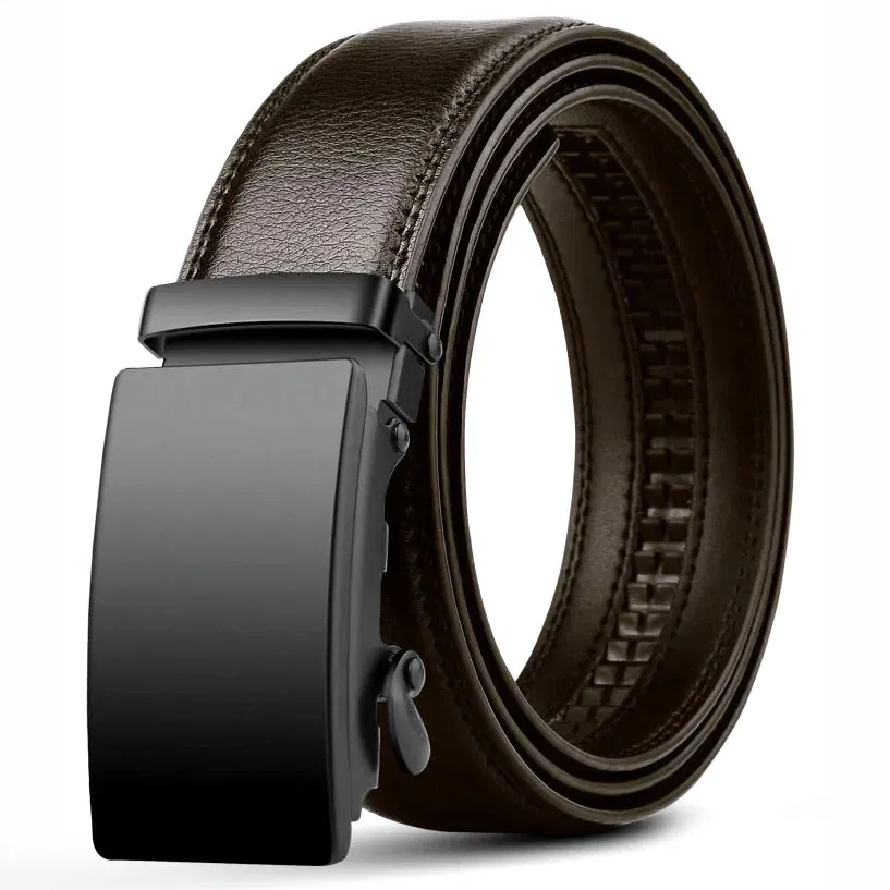 Color: Brown, Belt Length: 105CM - Famous Brand Business Belt Men Top Quality PU Luxury Leather Waist Strap Black Male Automatic Buckle Jeans Belts for Men