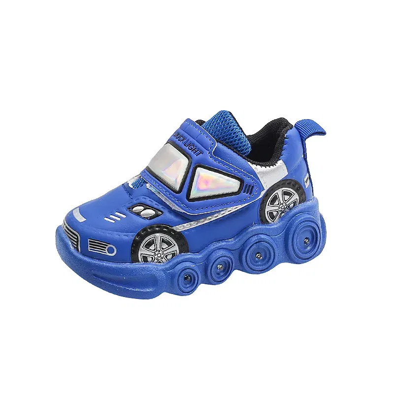 Color: Red, Shoe Size: 24 - Diseny Kids'Casual Shoes Led Light Car Club Cartoon PU Leather Spring Shoes For Children Anti-slip Red Blue Shoes Size 21-30