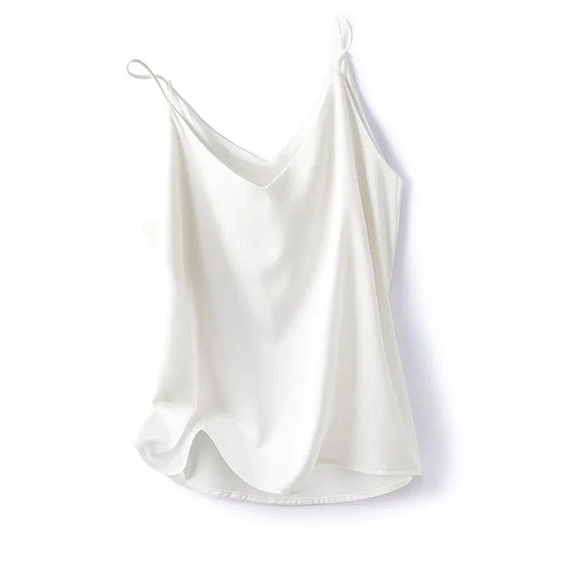 Color: WHITE, Size: L - Fashion Silky Camisole Women's Inner With White Bottoming Satin Top Summer V-neck Thin Section