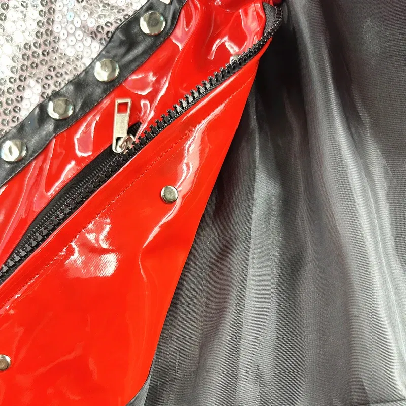 Color: Burgundy, Size: M - Michael Jackson Costumes Jacket Beat It for Adults Cosplay Impersonate Halloween Christmas