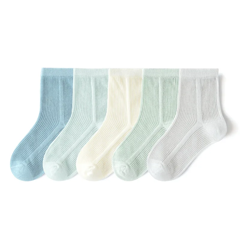 Color: Beige, Size: 7-9T - 5 Pairs Baby Socks Summer Cotton Socks Thin Mesh Sock Boys Girls Crew Socks Solid Color