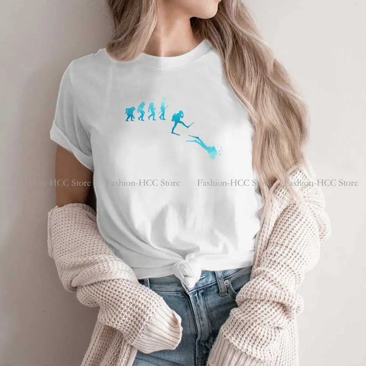 Color: WHITE, Size: S - Evolution Polyester TShirts Scuba Diving Print Homme T Shirt Hipster Clothing