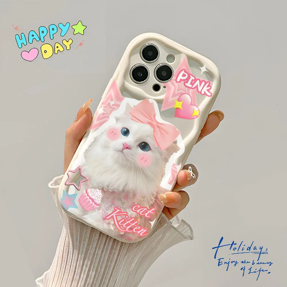 Color: Beige, Material: PVC - Cute Kitten Phone Case for iPhone 15 14 13 12 11 Pro Max XR XS X 7 8 Plus Mini SE Clear Cat Mobile Case