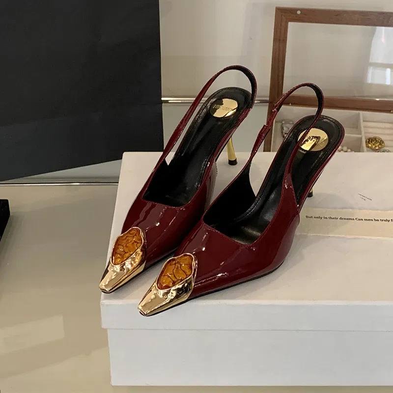 Color: PURPLE, Shoe Size: 38 - Sexy Women's High Heels Mules 2025 New Fashion Pointed Dress Women's Shoes Open Heel Party High Heels Striptease Sandals Women
