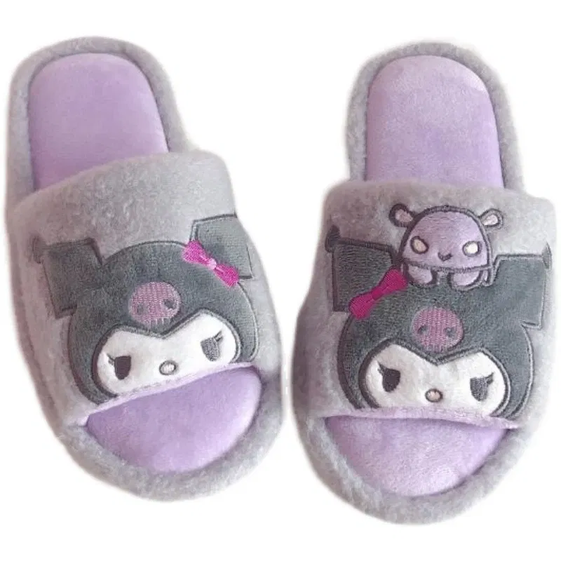 Color: Lavender, Shoe Size: 39 - Kawaii Peep Toe Slippers Girl Cute Indoor Shoes Open Toes Home Slippers Casual Lolita Flat Non-slip Purple Pink Japanese Style