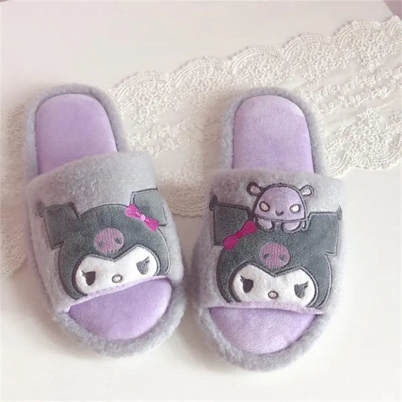 Color: Lavender, Shoe Size: 39 - Kawaii Peep Toe Slippers Girl Cute Indoor Shoes Open Toes Home Slippers Casual Lolita Flat Non-slip Purple Pink Japanese Style