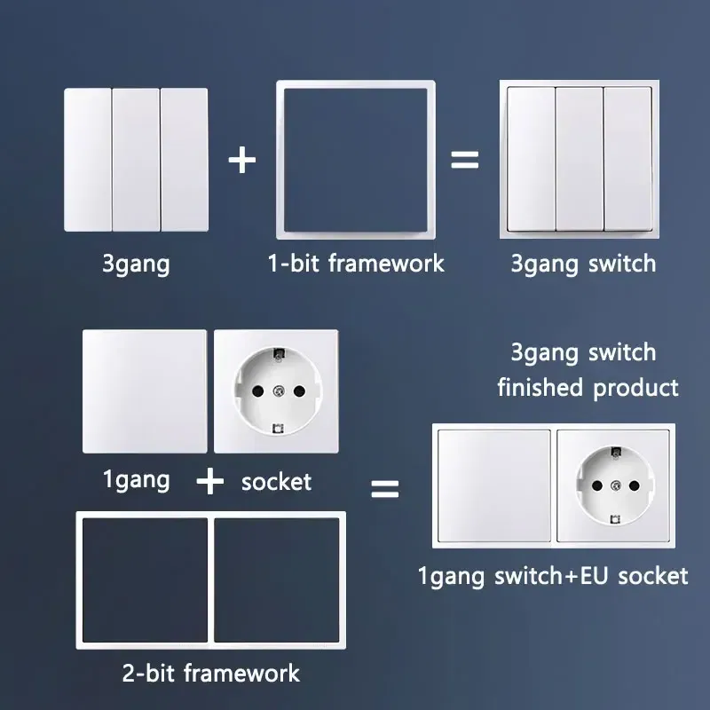 Color: Black - YINKA Plastic Panel Korean Standard Switch Frame Wall Switch Wall Socket TV Satellite 220V 1234GANG DIY Plastic Frame Part White