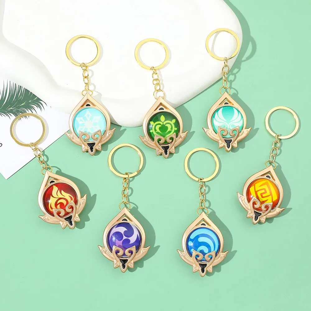 Color: Red - Genshin Impact Keychain Anime Game Genshi Impact Vision Element God's Eye for Men Key Chain Kids Accessories Key Ring