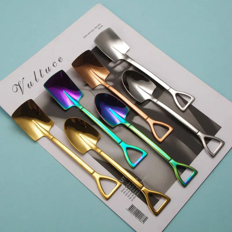 Color: PURPLE, Ships From: CHINA - Stainless Steel Coffee Tea Spoon Creative Retro Shovel Scoop for Dinner Ice Cream Dessert Watermelon Kitchen Tableware Bar Tool