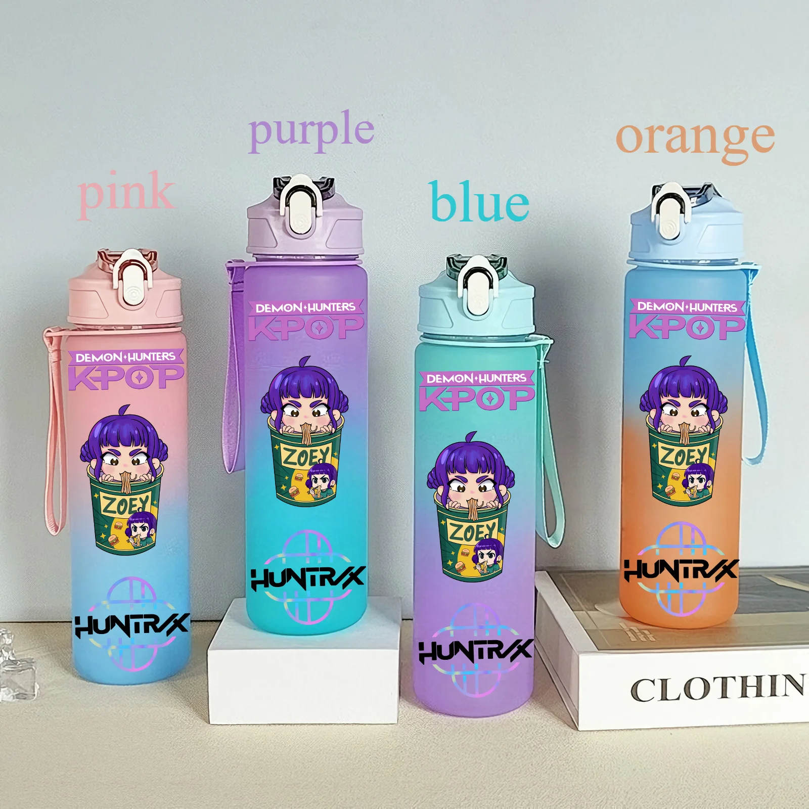 Color: Khaki, Size: 25cm - 750ML K-pop Demon Hunters HUNTR X Rumi Mira Zoey Jinu Celine Kpop Plastic Water Cup K Pop Drinking Bottle School Huntrix Gourde