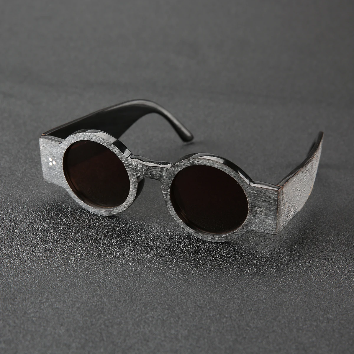 Frame Color: Yellow, Ships From: CHINA - Punk style retro personality round frame rough matte wide temple sunglasses frame buffalo horn material handmade custom