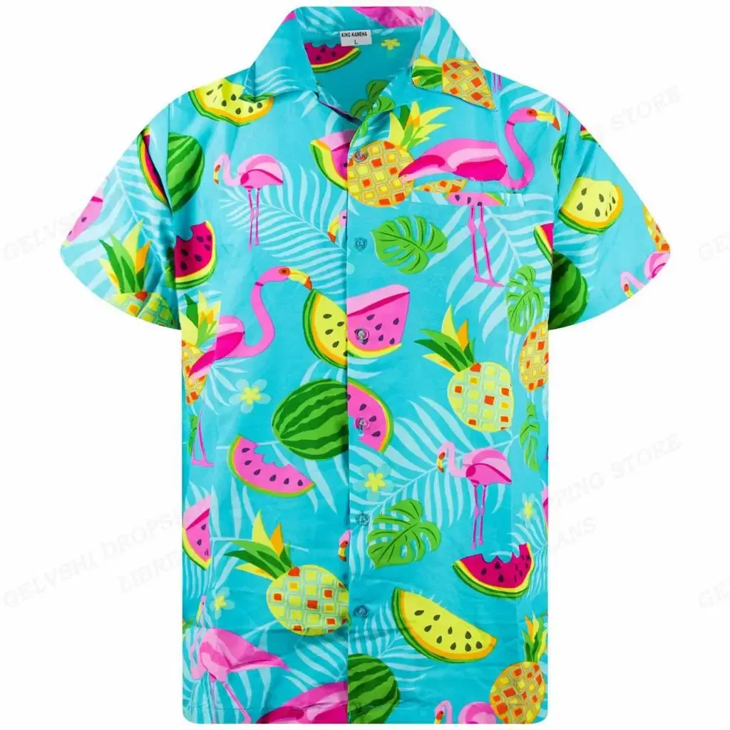 Color: army green, Size: XXXL - Flamingo Hawaiian Shirts Beach Summer Men's Shirt Tropic Leaf 3D Print Shirts Men Women Fashion Blouse Short Sleeve Vocation
