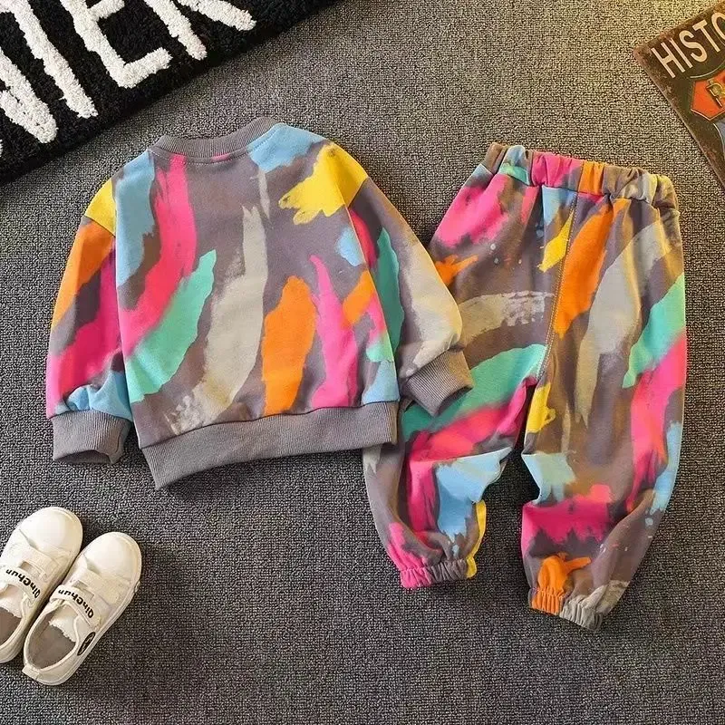 Color: Orange, Kid Size: 8, Ships From: CHINA - Spring Toddle Baby Clothes Set Fashion Graffiti Sweater and Pant Outfit Children Boy Girl Cartoon Bear Top and Bottom Tracksuit