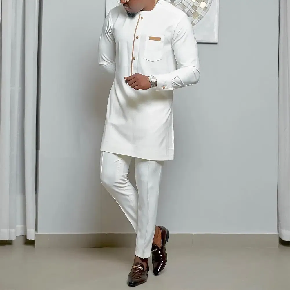 Color: Brown, Size: XXL - 2025 new traditional men's suit luxury gentleman's shirt suit casual travel banquet men's two-piece set fashionable men's suit