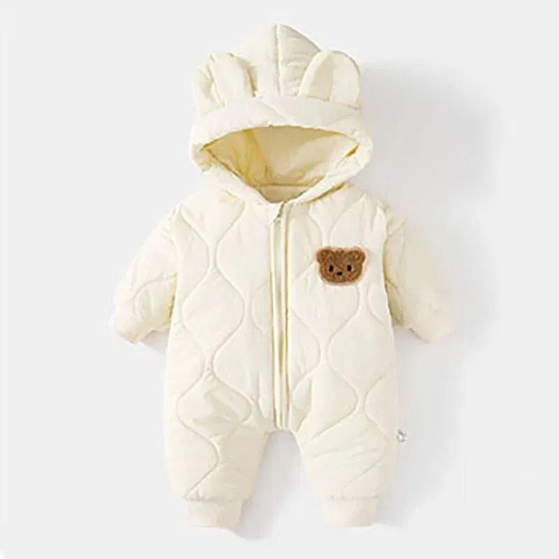 Color: Beige, Ships From: CHINA, Kid Size: 12M - ?»? Winter Baby Outwear Clothing Fur Lining Warm Toddler Girl's Boy's Rompers Cartoon Bear Infant Jumpsuit