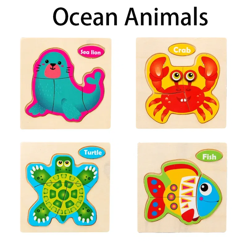 Color: GRAY, Ships From: CHINA - Wooden Puzzle Jigsaw Toys For Children Wood 3d Cartoon Animal Puzzles Intelligence Kids Early Educational Toys for Children