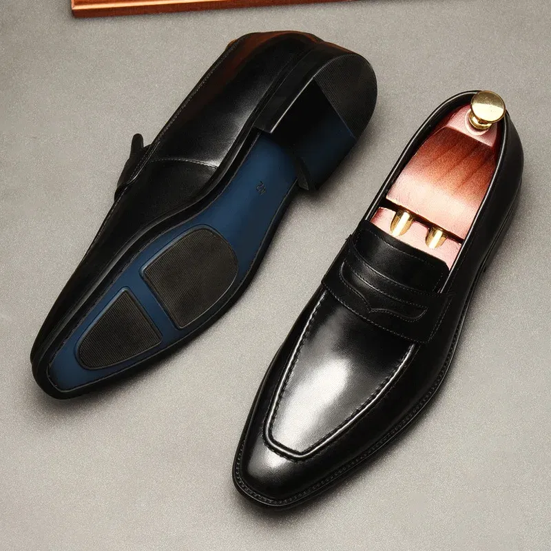 Color: Blue, Shoe Size: 8.5 - Large Size EUR37-46 Black / Brown Loafers Mens Business Dress Shoes Genuine Leather Prom Party Shoes