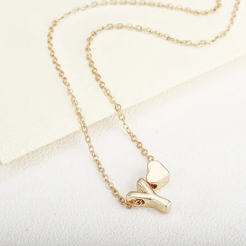 Metal Color: Dark Gold - 2024 Fashion Tiny Heart Dainty Initial Necklace With Letter Name Choker Necklace For Women Pendant Jewelry Accessories Gift