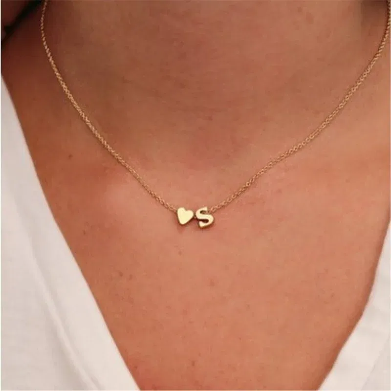 Metal Color: Dark Gold - 2024 Fashion Tiny Heart Dainty Initial Necklace With Letter Name Choker Necklace For Women Pendant Jewelry Accessories Gift