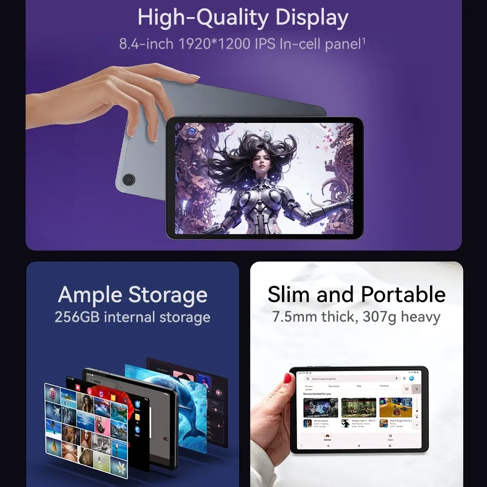 Color: black, Ships From: CHINA - Top Iplay 50 mini pro 8.4in Tablet 5000mAh Long-Lasting RAM 8GB ROM 256GB Widevine L1 Netflix Helio G99 CPU IPS Display