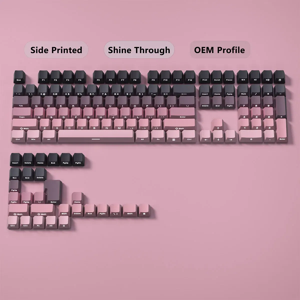 Color: LIGHT GRAY - Gradient Keycaps Side Printed Shine Through PBT Double Shot OEM Profile for MX Switches Gaming Keyboard 130+key caps