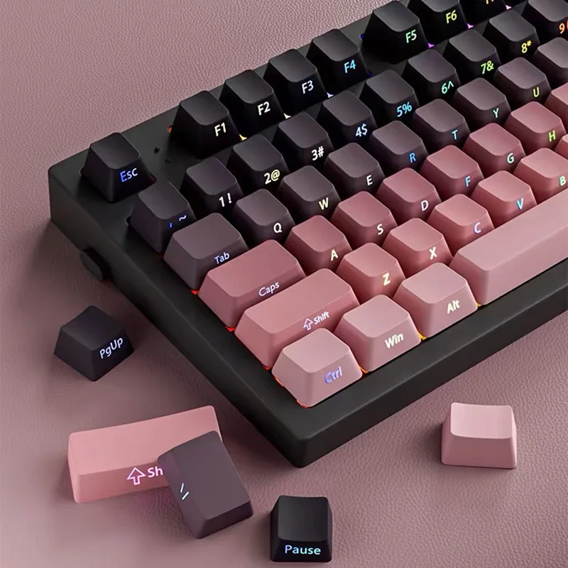 Color: LIGHT GRAY - Gradient Keycaps Side Printed Shine Through PBT Double Shot OEM Profile for MX Switches Gaming Keyboard 130+key caps