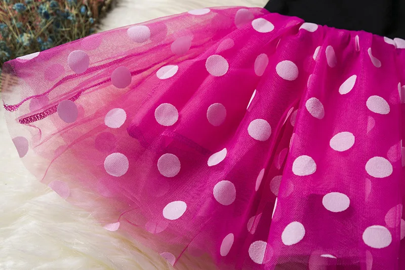 Color: Burgundy, Size: S - Cartoon Mickey Minnie Mouse Kids Short Sleeve Polka Dot Princess Dress 1-6Y Party Baby Girls Clothes Cosplay Costumes