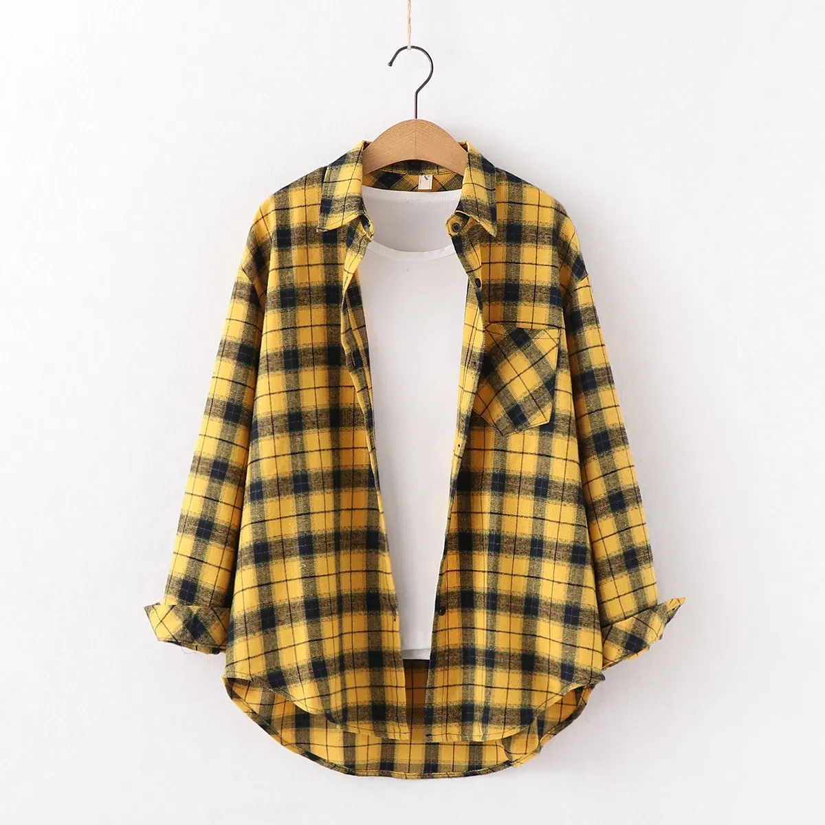 Color: SKY BLUE, Size: L - Fresh Flannel Plaid Shirt Women 2025 New Female Blouses and Tops Cotton Loose Long Sleeve Casual Shirts Fine Women's Clothes