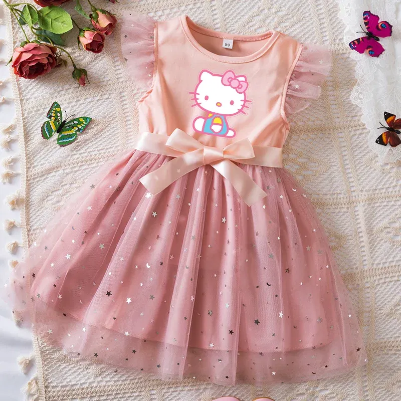 Color: GRAY, Kid Size: 2T - Hello Kitty Girls Sequin Tutu Dress with Bow Flutter Sleeves Summer Princess Party Outfit for Toddler Kids 2-6 Years