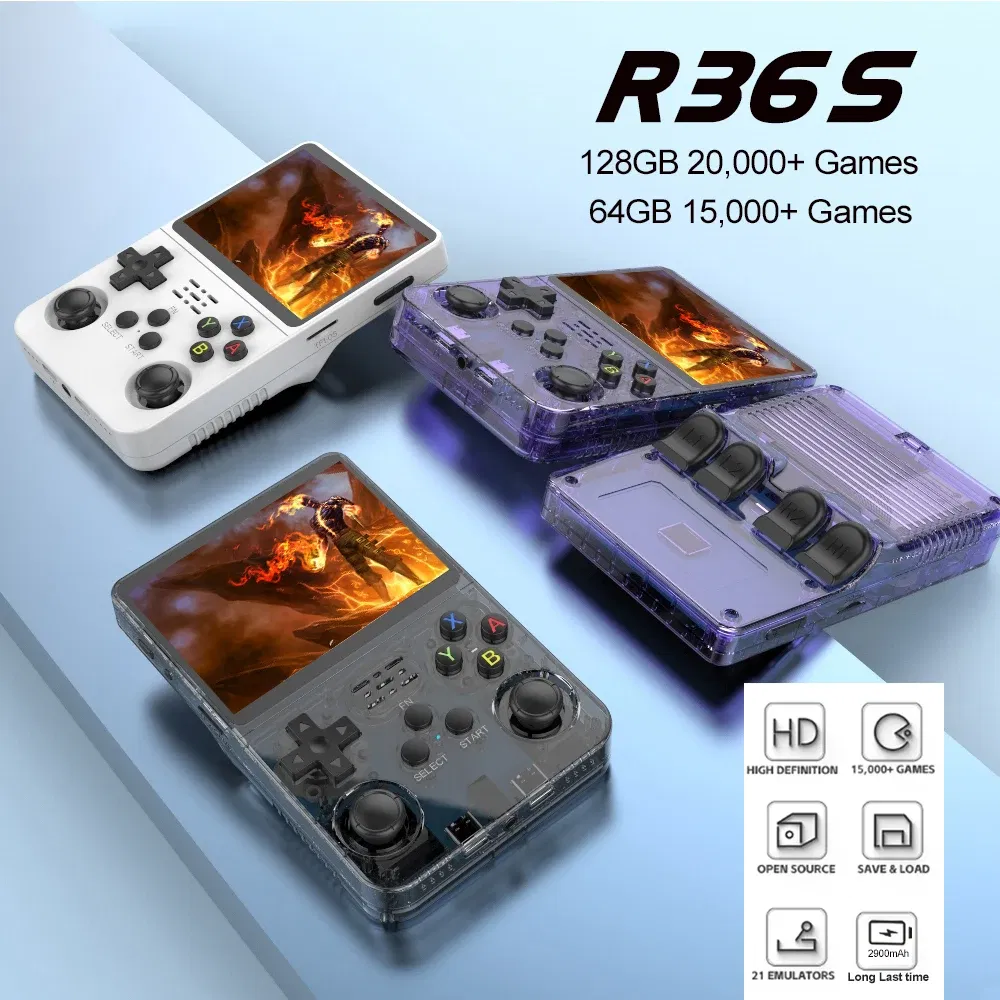 Color: Black - R36S Retro Handheld Video Game Console Linux System 3.5 Inch IPS Screen Portable Pocket Video Player 64GB RG35S Plus