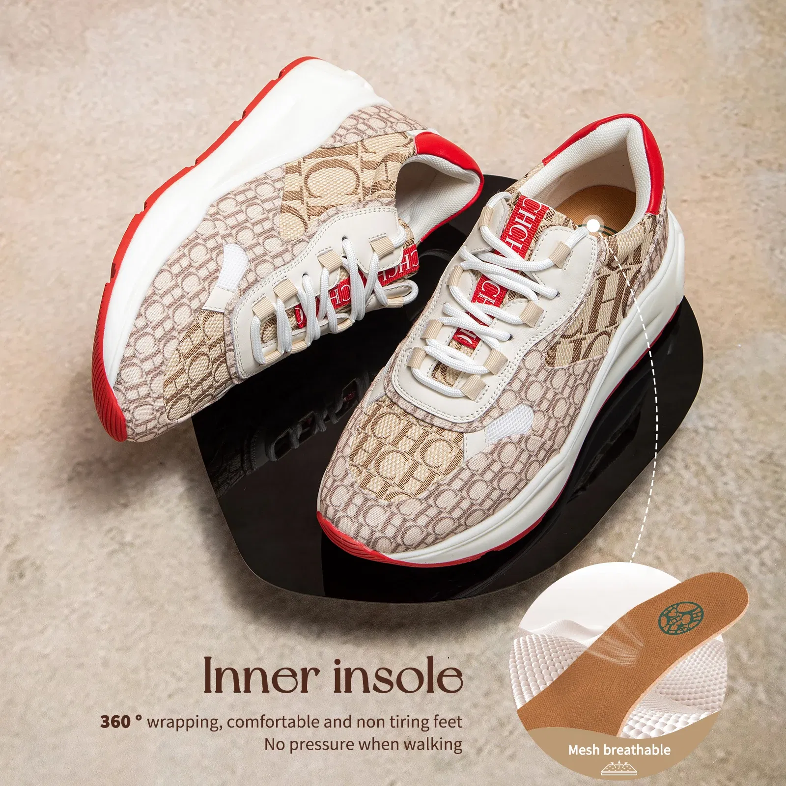 Color: Khaki, Shoe Size: 36 - Alphabet Print Design New Women's Flat Shoes Simple Versatile Lightweight Comfortable Fashion Women's Casual Shoes
