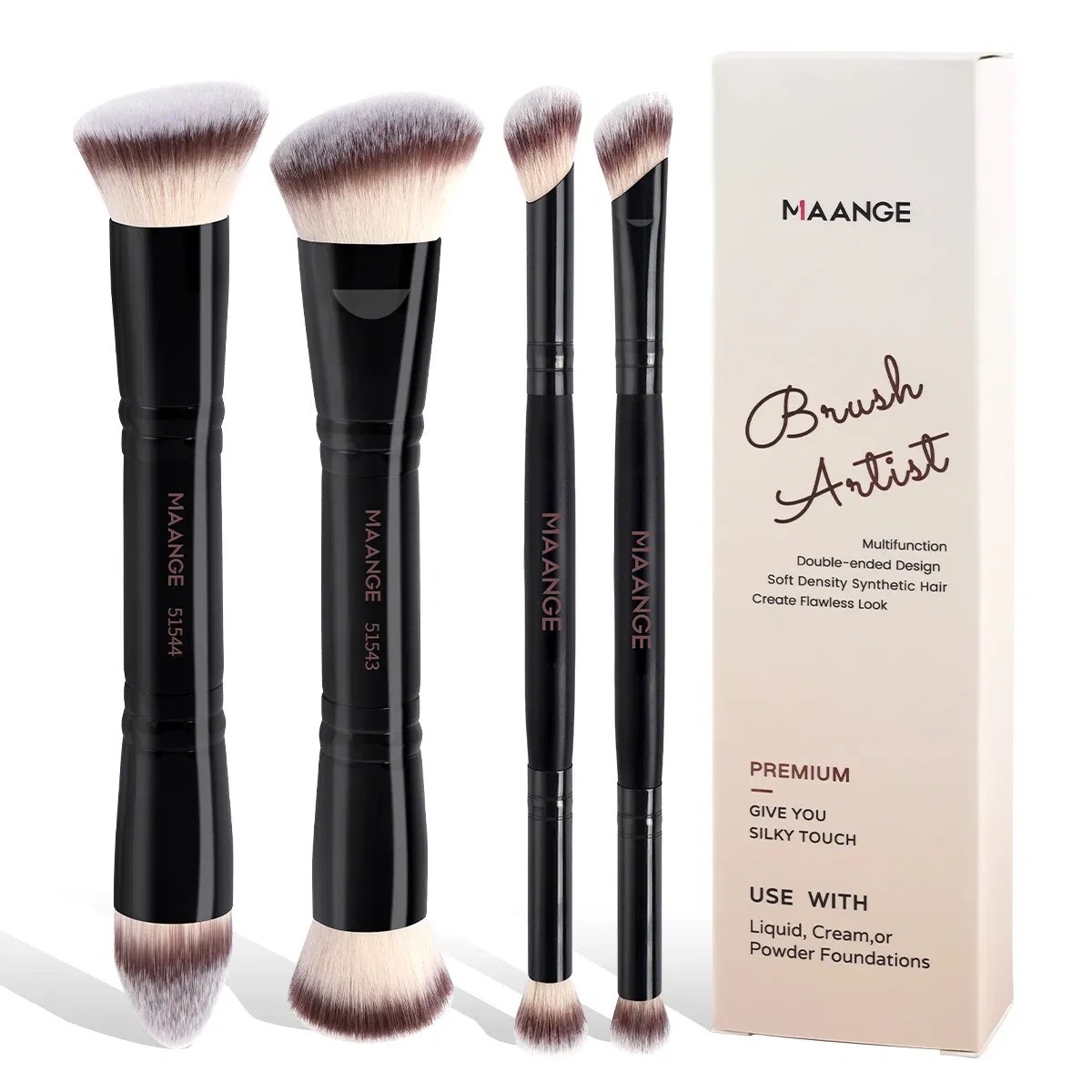 Handle Color: Blue - MAANGE 4pcs Basic Makeup Brushes Set With Box Dual-ended Foundations Powder Blush Details for Eyeshadow Brushes Beginner Travel