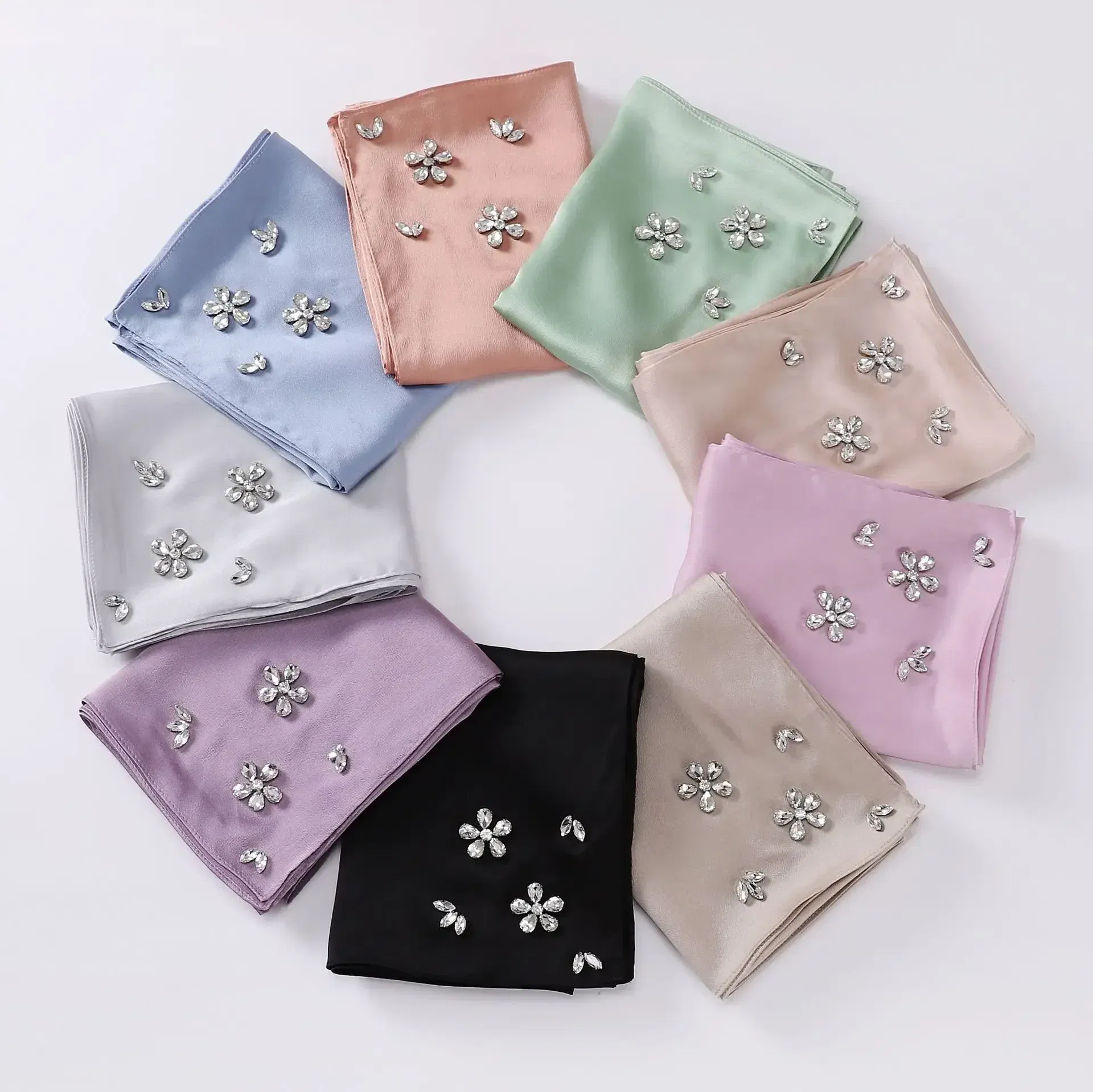 Color: red brown - New Designers Diamonds Satin Hijab Chiffon Scarf Women Luxury Silk Scarves Woman Turban Silk Scarfs for Women Bandana Headband